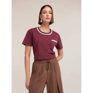 Motivi - Camiseta con bordado de perlas - Burgundy