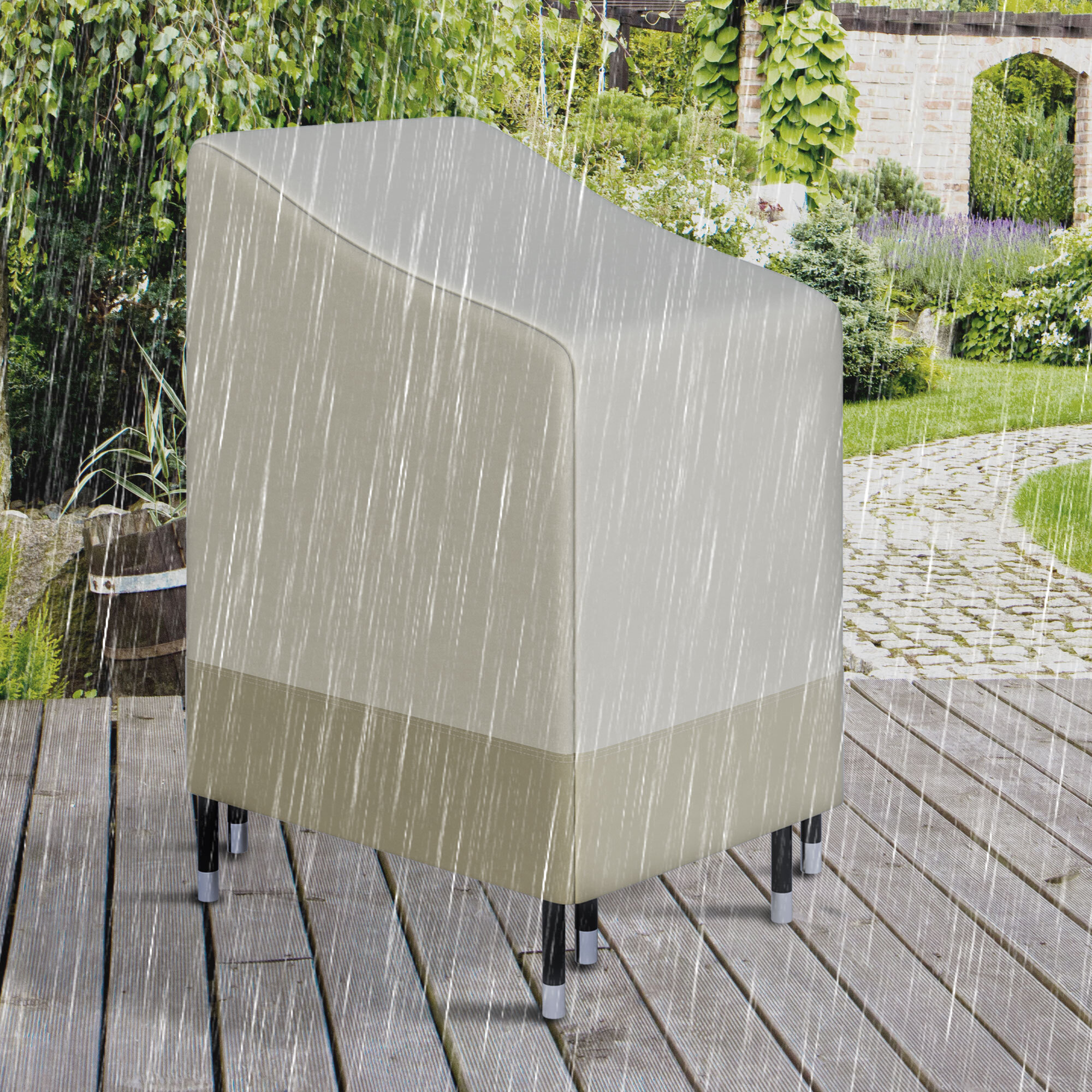 Funda para Sillas Apilables 90x70x115 cm Funda para Sillas de Jardín Impermeable de Tela Oxford 600D Funda para Muebles Jardín Anti-UV Beige y Café