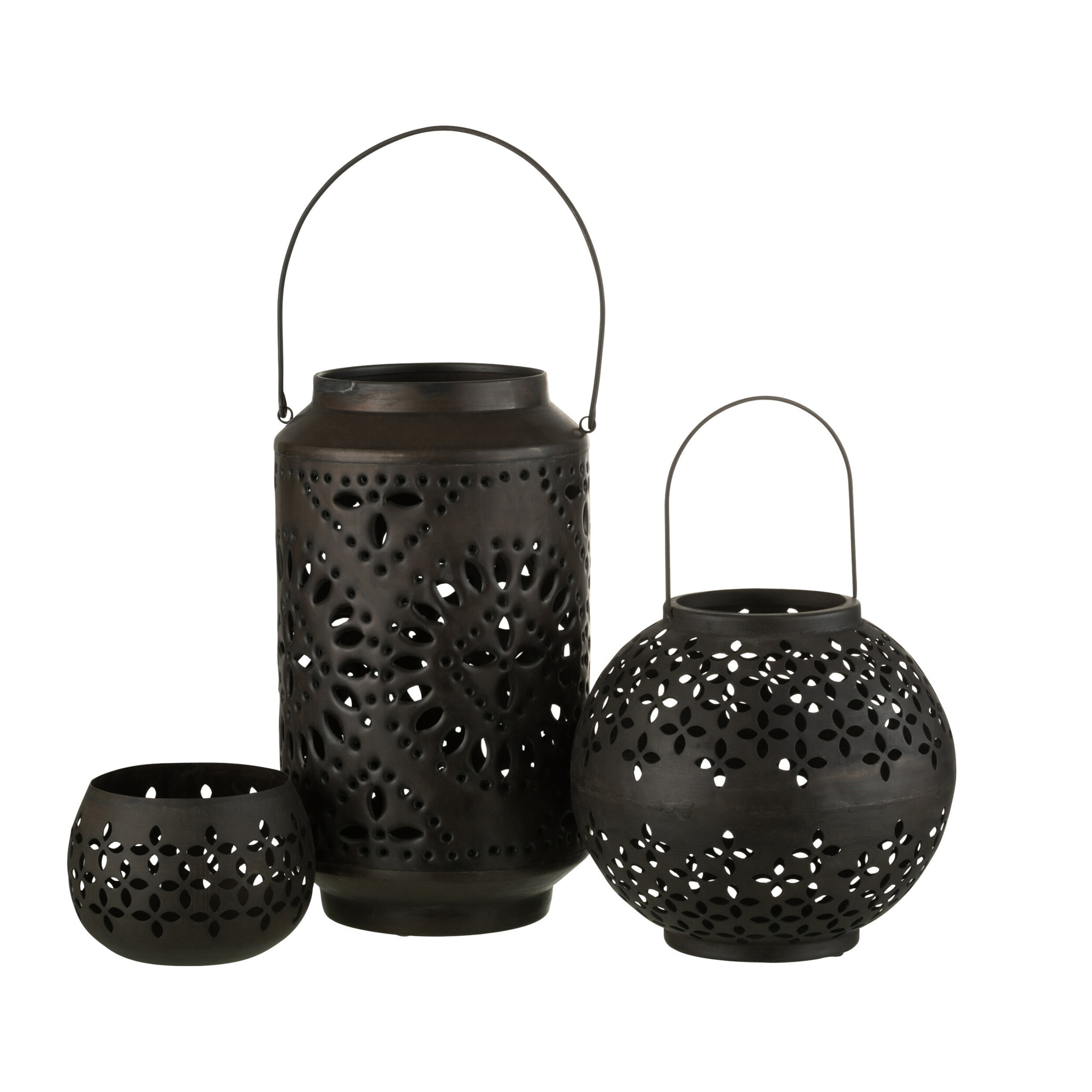 J-Line lanterne Haute Perforé - fer - noir mat
