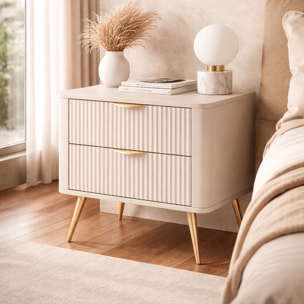 Comodino Moderno Con 2 Cassetti Con Piedini Alti Zona Notte 63,2 x 38 x 55,3 cm Beige