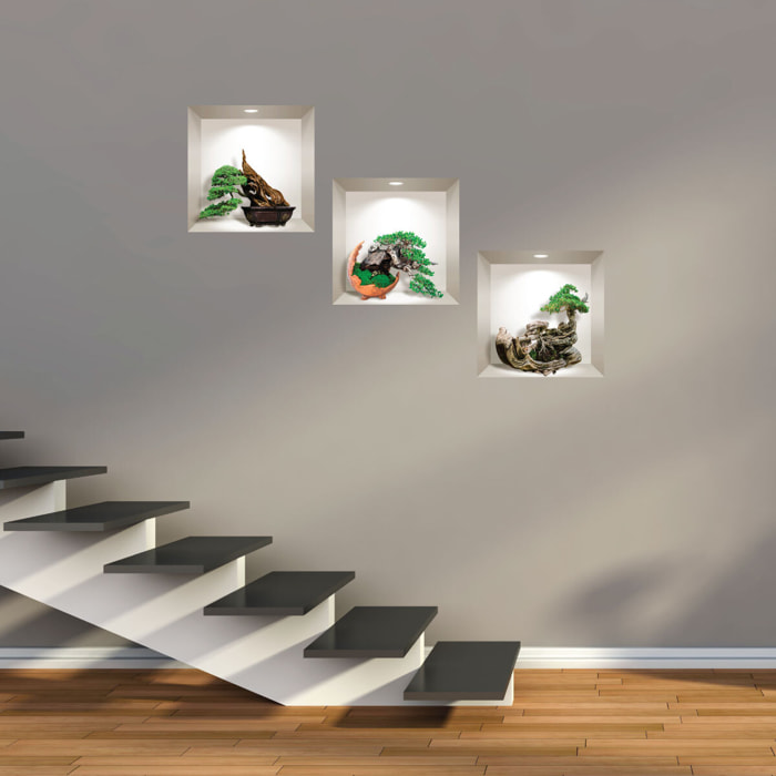 Stickers muraux 3D | Sticker Mural Autocollant effet 3D bonsais mystiques - Stickers adhésifs 3D Chambre Salon Trompe l'oeil