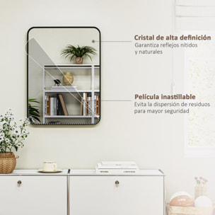 Espejo de Baño 60x80 cm Espejo Rectangular Espejo de Pared con Marco de Metal Vertical u Horizontal para Recibidor Sala de Estar Negro