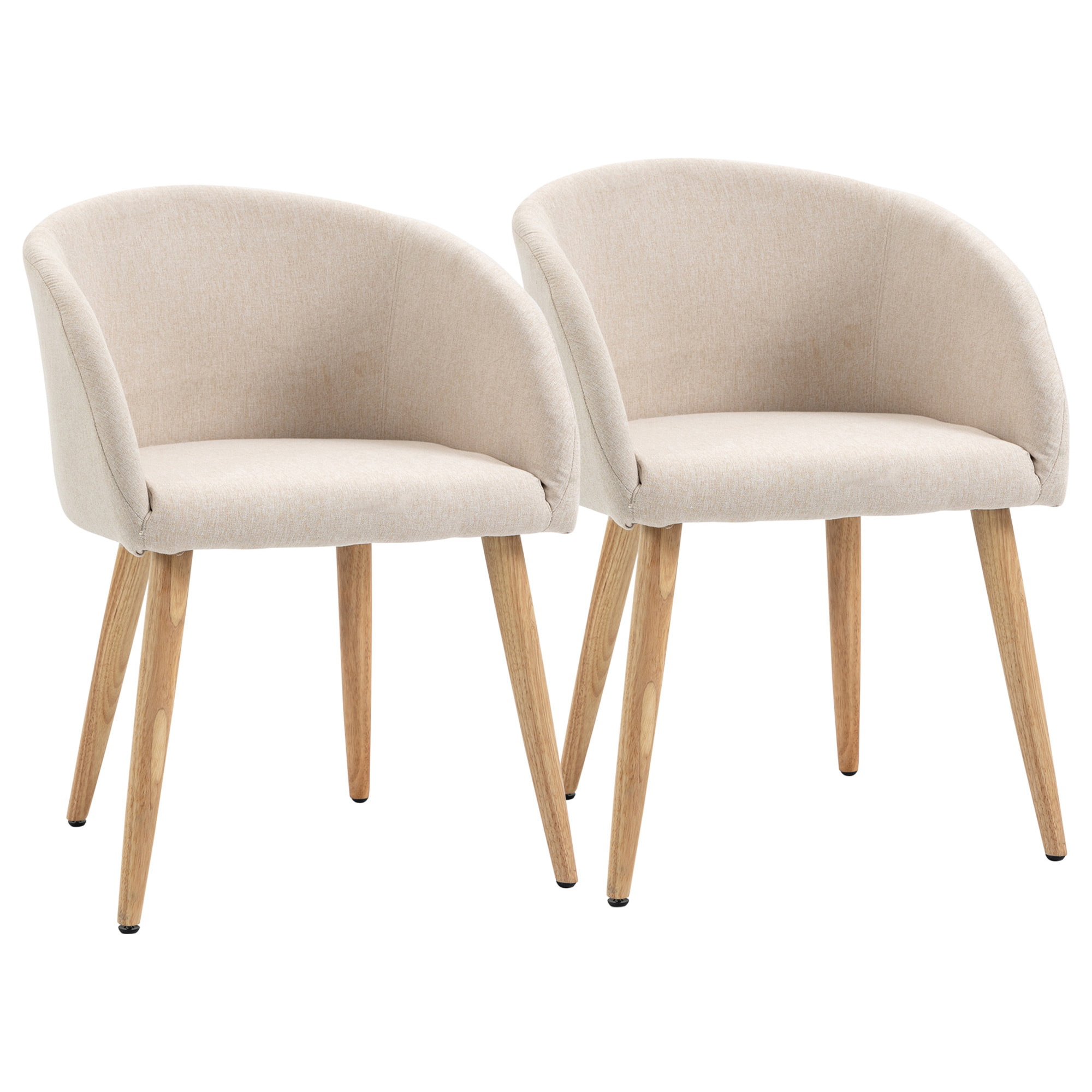 HOMCOM Chaises de visiteur design scandinave - lot de 2 chaises - pieds inclinés effilés bois caoutchouc - assise dossier accoudoirs ergonomiques aspect lin beige