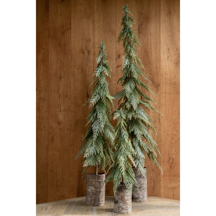 J-Line sapin de Noël socle en bois - polyéthylène - vert foncé/naturel - small