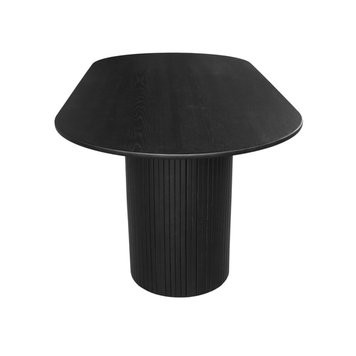 Table à manger oblongue bois d'hévéa et placage chêne 8 places noir - L 220 x P 100 x H 73 cm - Estelle