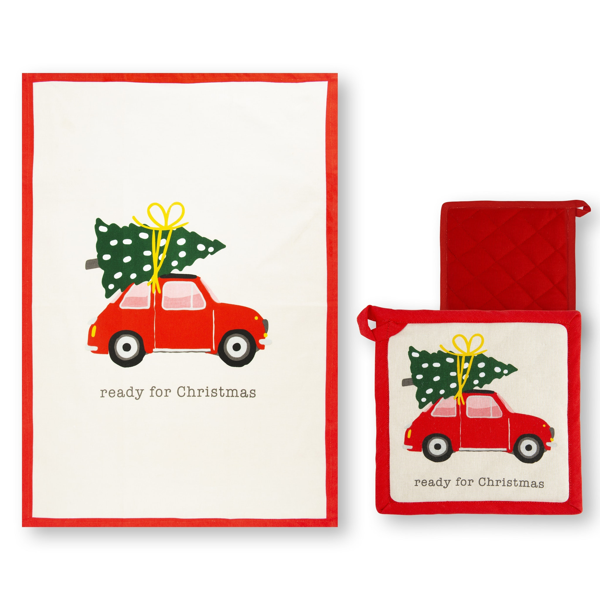 Set torchon avec manique Excelsa – Ready For Christmas, Coton Blanc