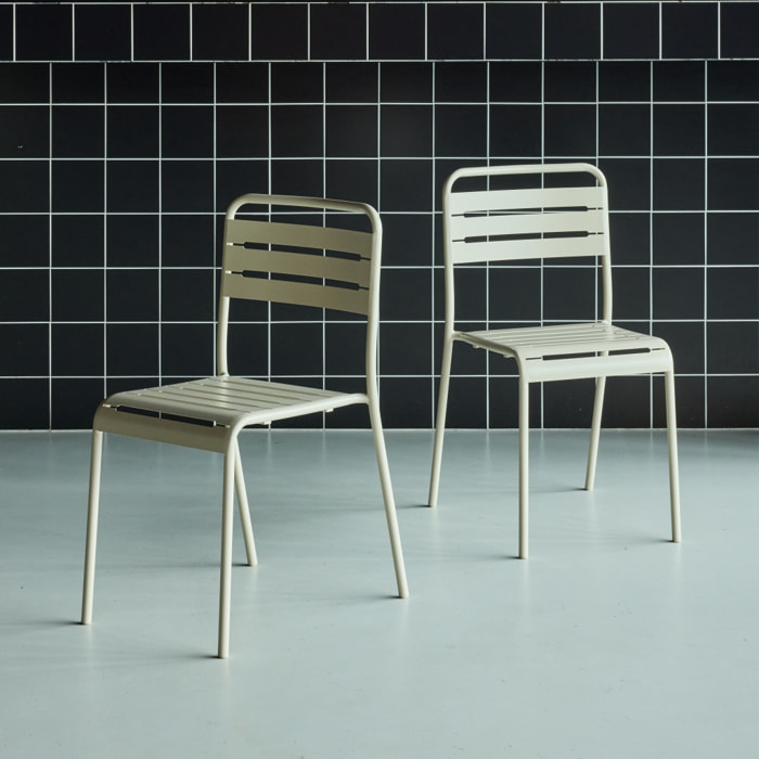 Lot de 2 chaises de jardin acier. 2 places. beige. Amelia. L44 x P52 x H79cm