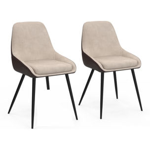 Chaises Ornella bi-matière taupe et marron pieds métal noirs - lot de 2