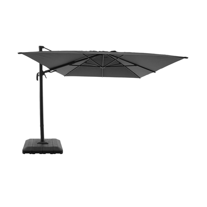 Parasol déporté rectangulaire 3x4m + housse et dalles à lester 98x98cm OMBREA