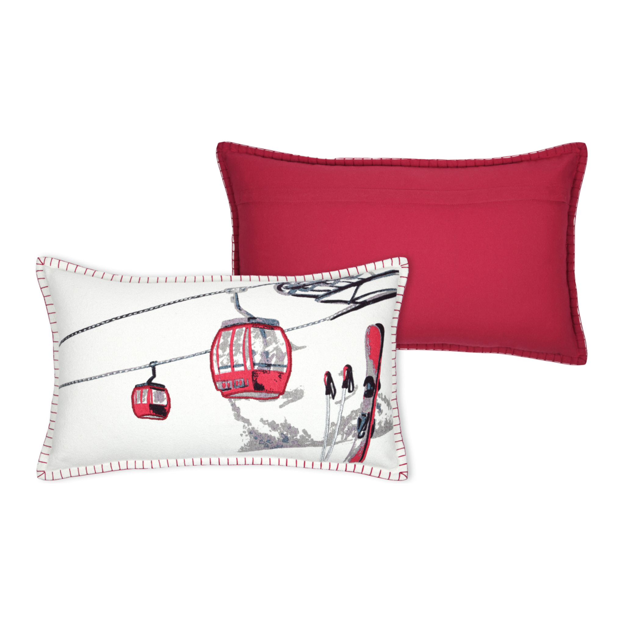 Coussin rectangulaire en coton déhoussable à motif télécabine - Ecru