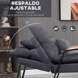 Sillón Relax con Reposapiés Sillón Reclinable con Respaldo Ajustable Tapizado en Pana Marco de Acero y Cojines para Salón 68x91,5x88 cm Gris