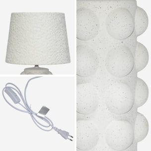 Lampe de table intérieur céramique moucheté blanc et noir. abat-jour en bouclette H 45cm - Mia