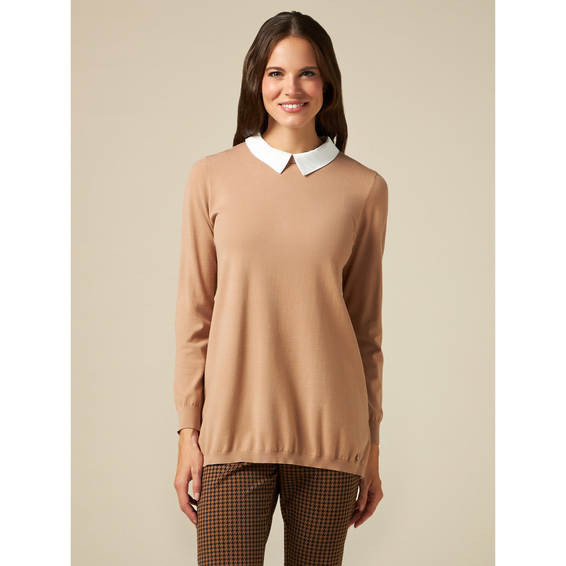 Oltre - Maglia con dettagli camicia - Beige