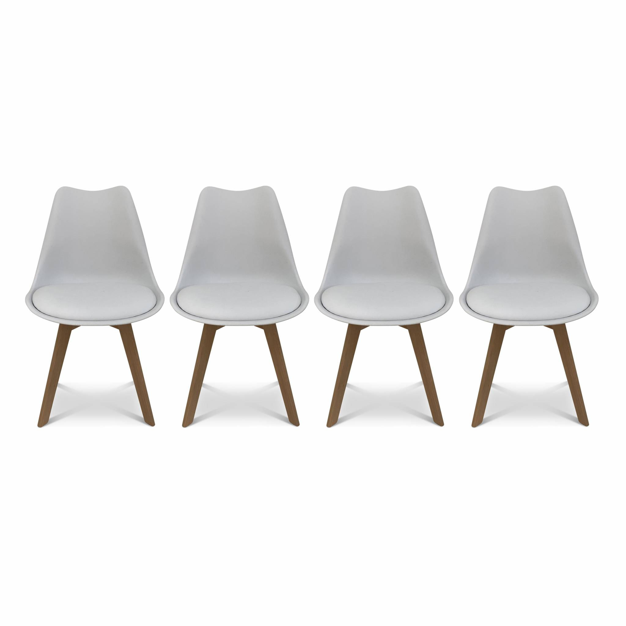 Lot de 4 chaises scandinaves. pieds bois de hêtre. chaises 1 place. blancs