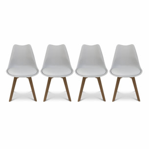 Lot de 4 chaises scandinaves. pieds bois de hêtre. chaises 1 place. blancs
