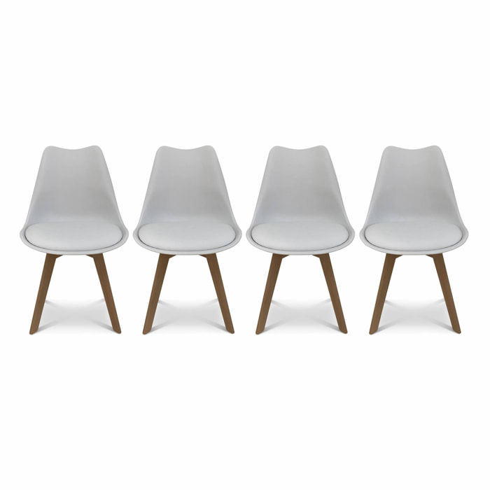 Lot de 4 chaises scandinaves. pieds bois de hêtre. chaises 1 place. blancs