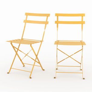 Lot de 2 chaises de jardin en métal jaune beurre, pliantes - Kayla