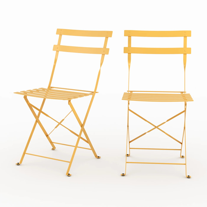 Lot de 2 chaises de jardin en métal jaune beurre, pliantes - Kayla