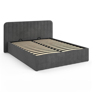 Lit coffre Valentina avec sommier et tête de lit - Velours gris