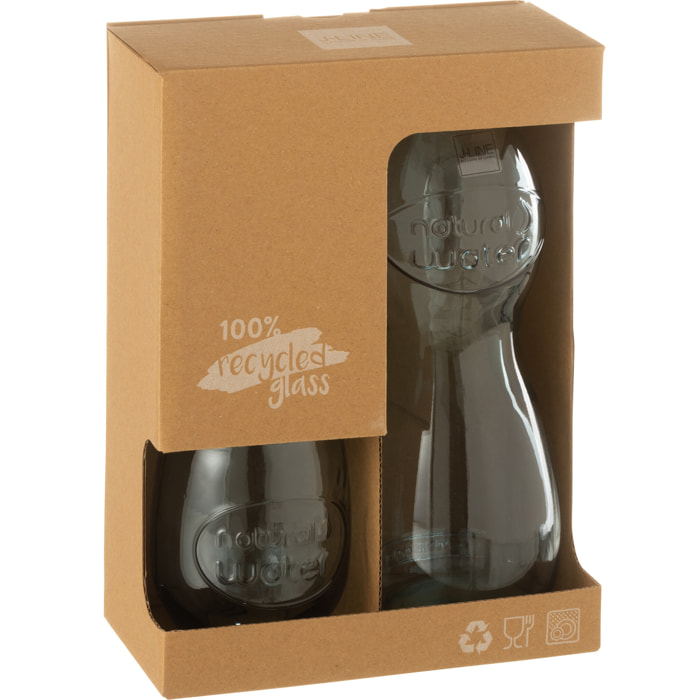 J-Line boîte bouteille + 2 verres d'eau - verre - bleu clair