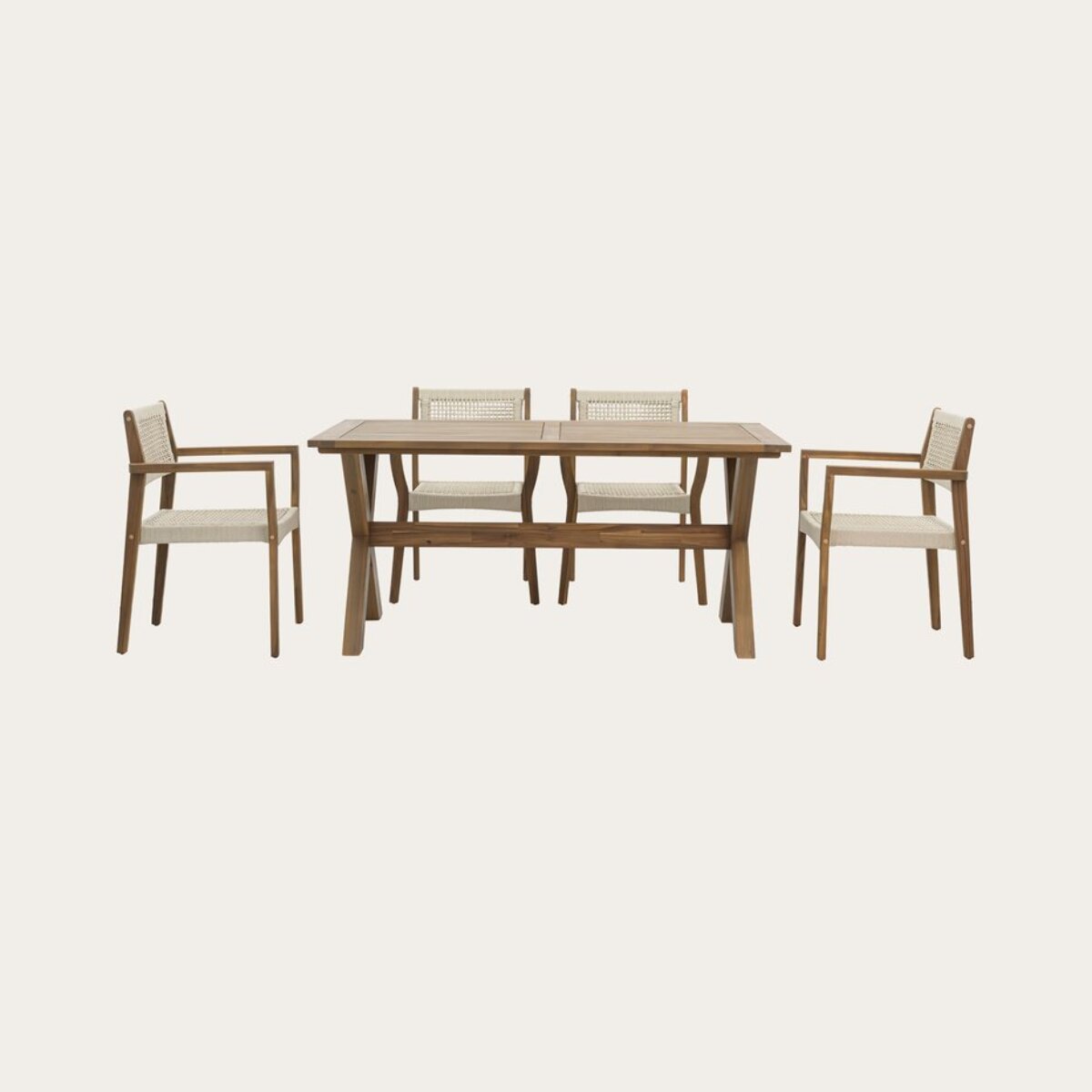 Ensemble de table et chaises de jardin Jade-tina -bois massif d'acacia-couleur naturel 160 x 75 x 90 cm