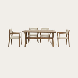 Ensemble de table et chaises de jardin Jade-tina -bois massif d'acacia-couleur naturel 160 x 75 x 90 cm
