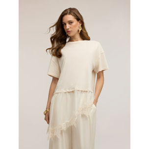 Motivi - T-shirt con inserto in pizzo - Bianco
