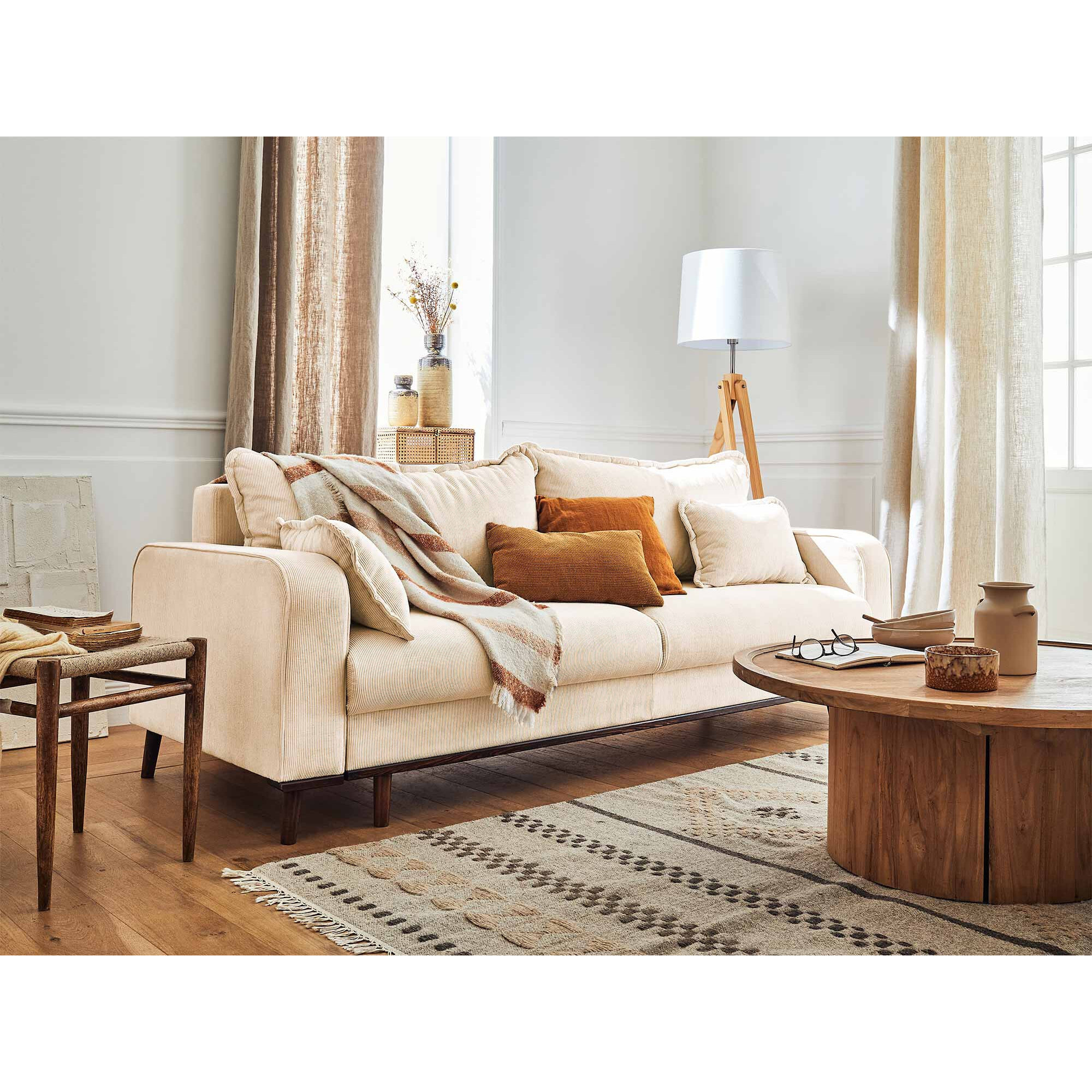 Albane - canapé 3 places - convertible avec coffre - en velours côtelé - Beige