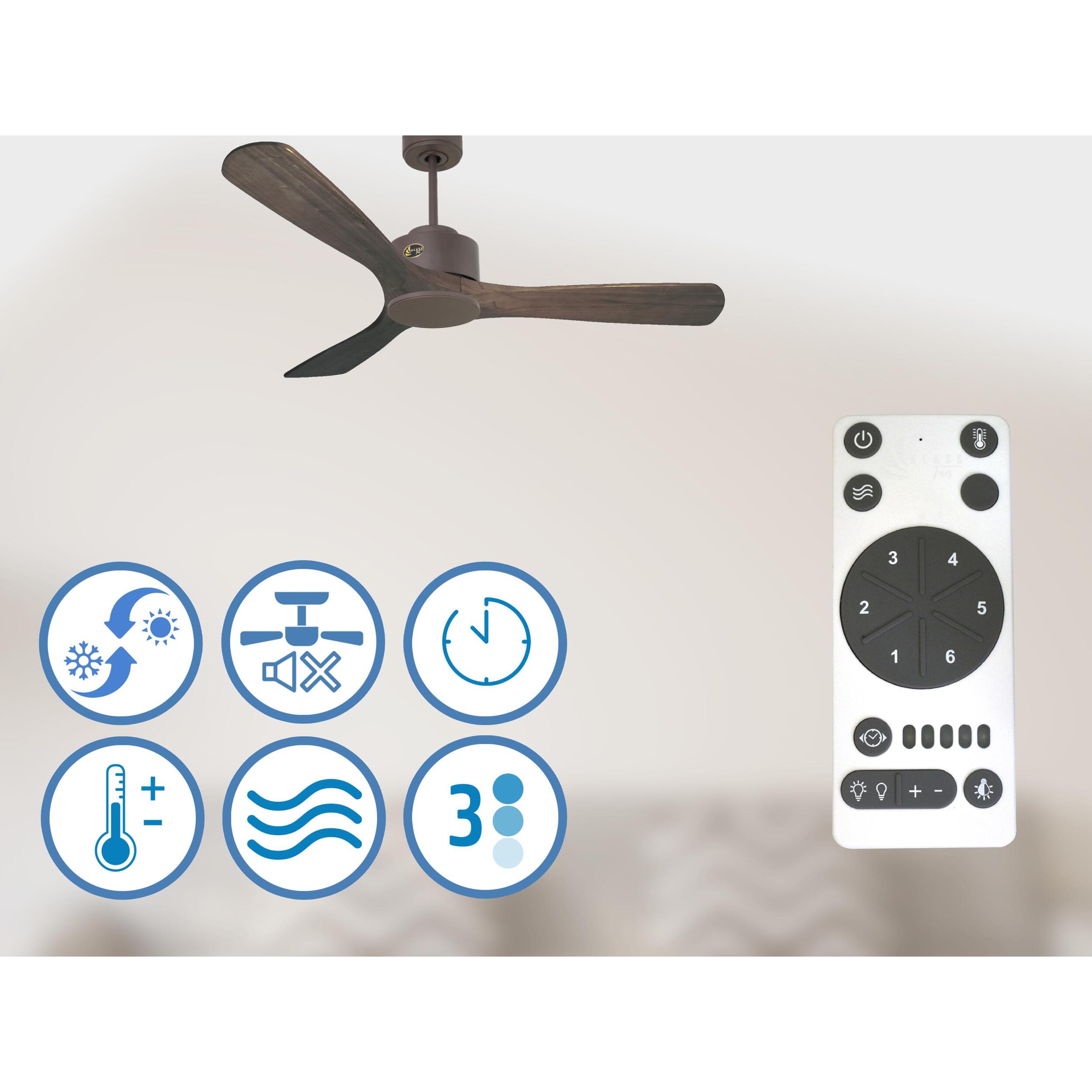 Ventilateur de plafond Réversible  Thermostat Wifi Moteur à courant continu Toits en pente Télécommande Hypersilence Mémoire Shopify Vendible (AUTOMATIQUE) 40   W Chocolat