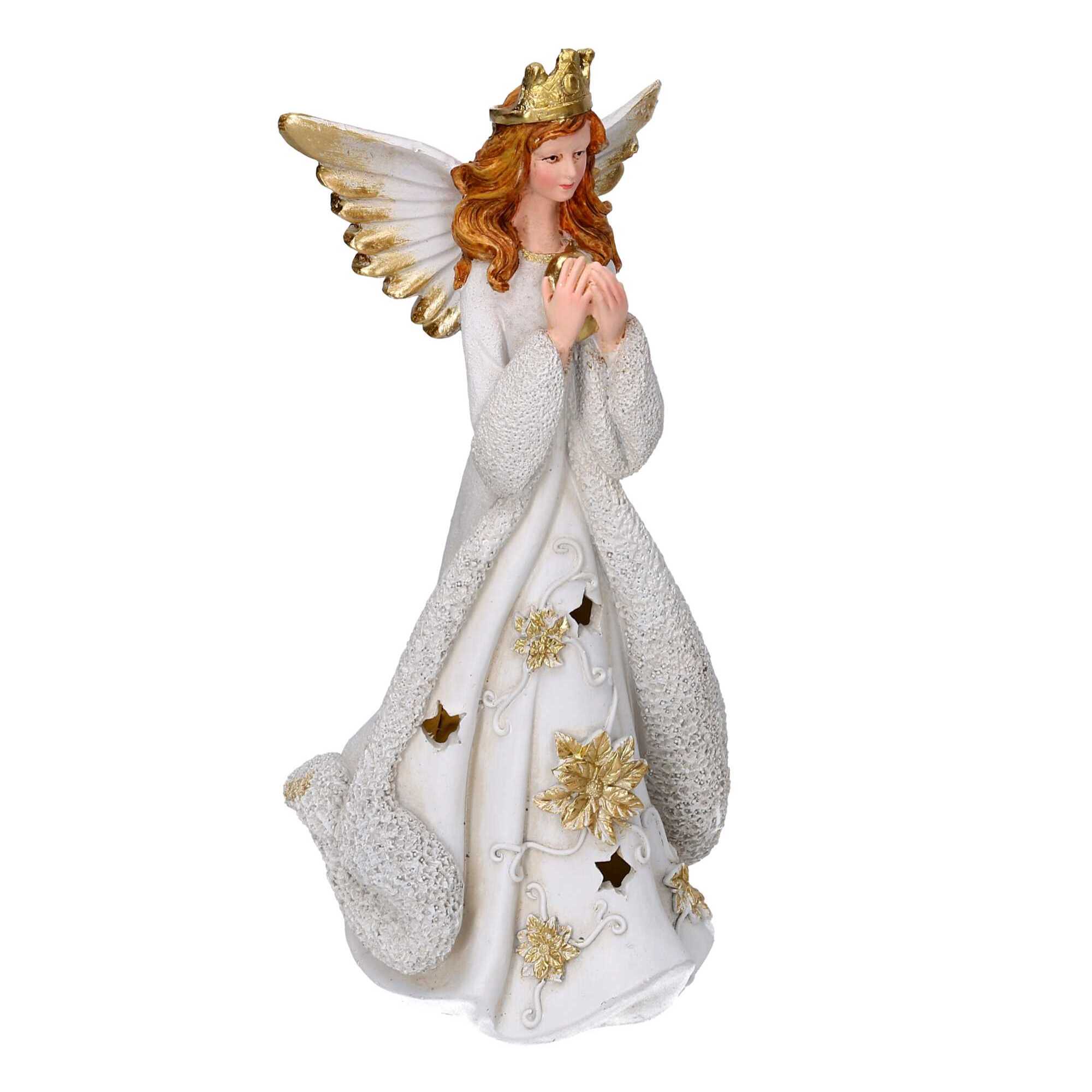 Angelo in resina oro con led cm14,5x14,5h31