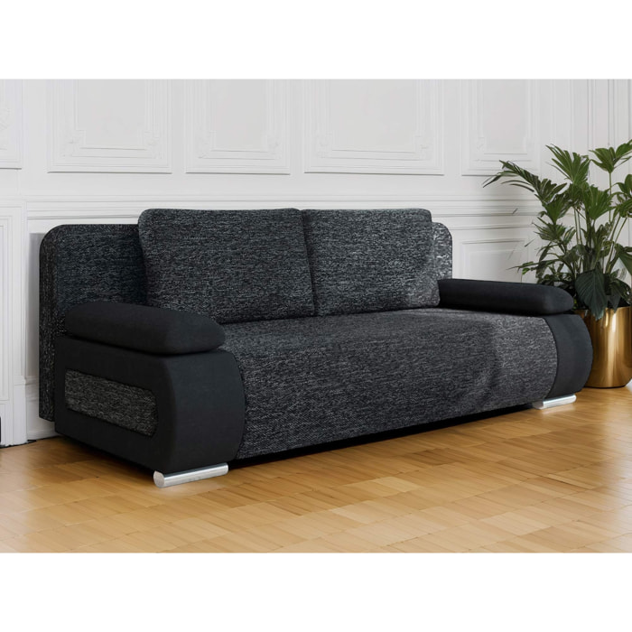 Elio - canapé 3 places convertible - avec coffre - style contemporain - Noir / Gris