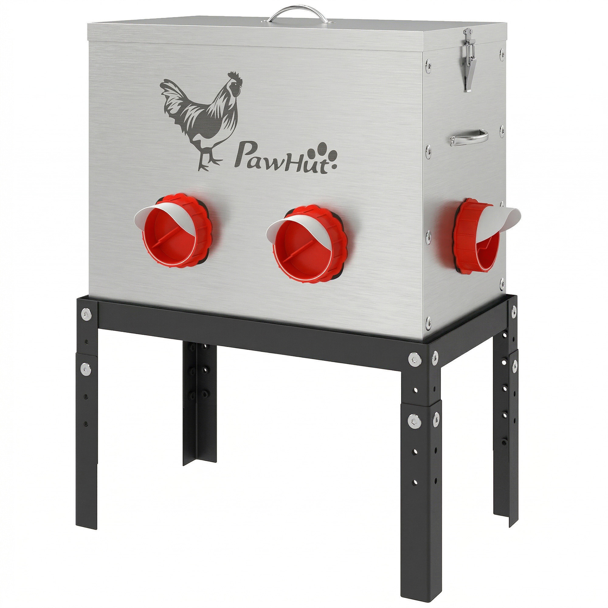 Mangeoire automatique pour poules 27L hauteur reglable 6 ports anti-conflits acier argent noir