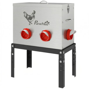 Mangeoire automatique pour poules 27L hauteur reglable 6 ports anti-conflits acier argent noir