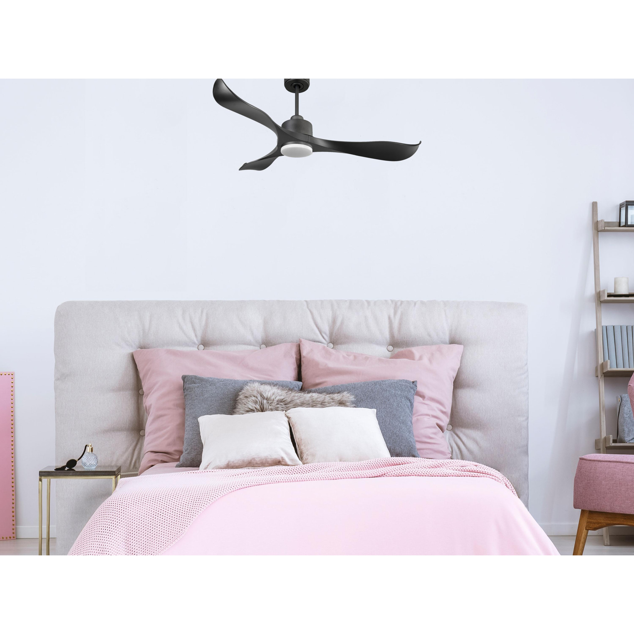 Ventilateur de plafond Réversible  Thermostat Dimmable Wifi Moteur à courant continu Toits en pente Télécommande Lumière à trois tons Adaptateur 2/3 Lames