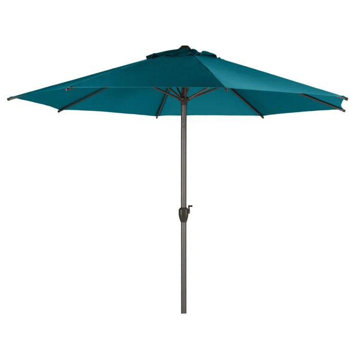 Parasol droit rond "Loompa" bleu canard 3m en aluminium