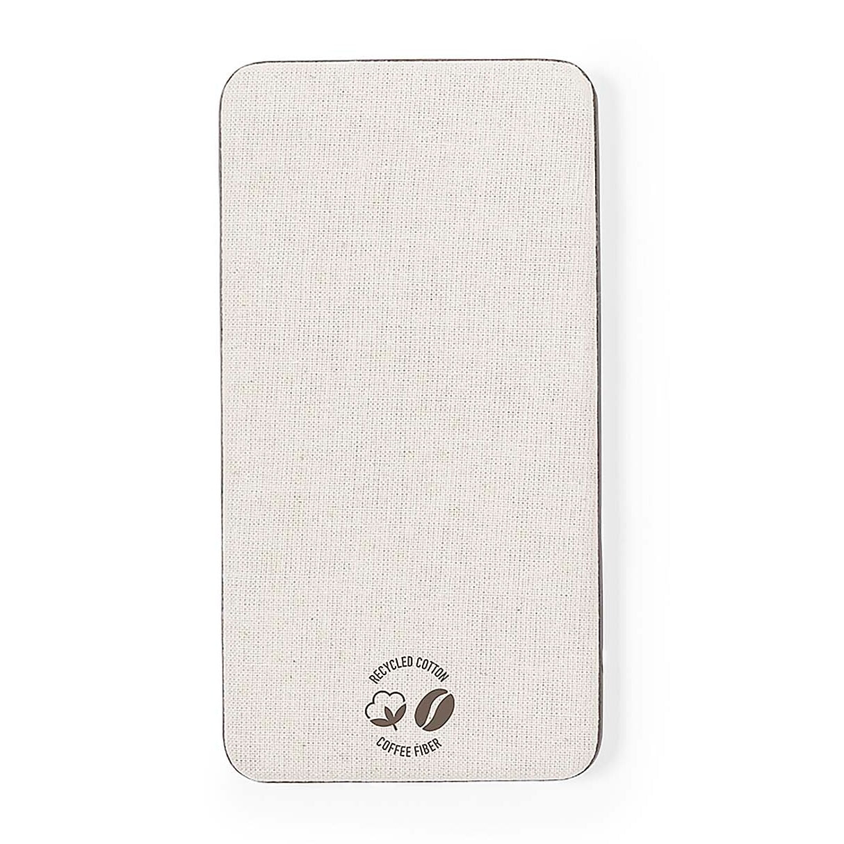 Power Bank natura marrone/fibra di cotone 5000 mAh. 2 uscite USB e 1 ingresso di tipo C. Micro USB e ingresso di tipo C