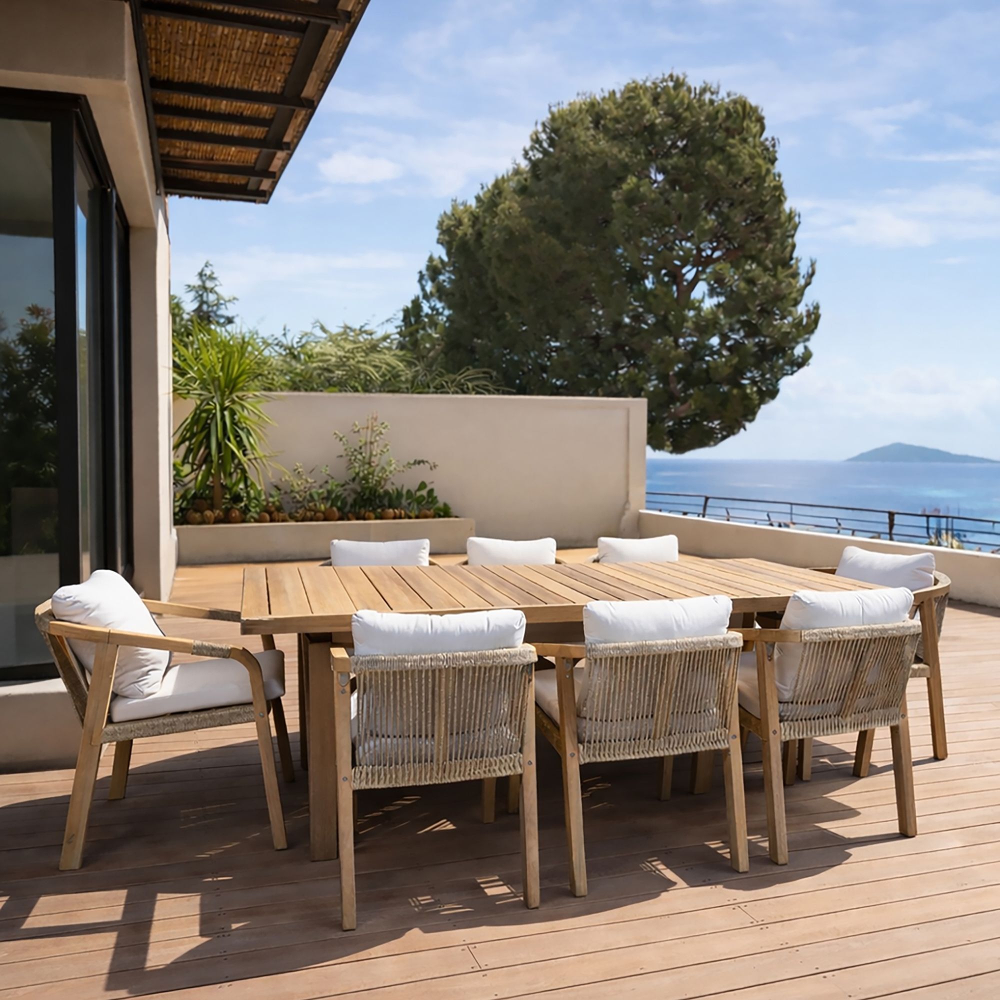 Ensemble de jardin table en bois d'acacia 8 places SAONA