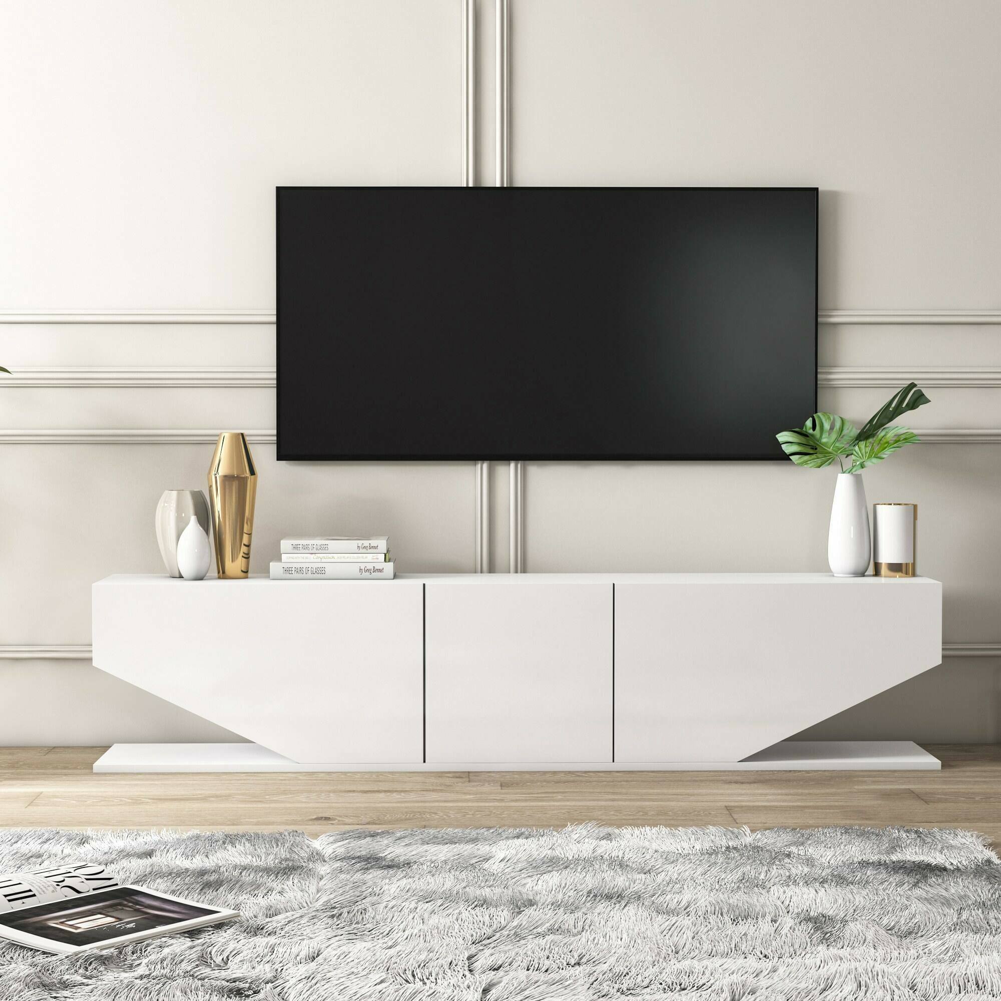 Mobile porta TV Dababaca, Credenza da soggiorno, Armadio basso per TV, Base parete attrezzata, 180x30h40 cm, Bianco