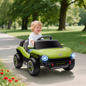 Coche Eléctrico para Niños de +3 Años, Volkswagen E-Buggy, Coche de Batería 12V, con Mando a Distancia 2,4 G, Ruedas con Suspensión, Faros LED, Música, USB, Motor Doble, Verde