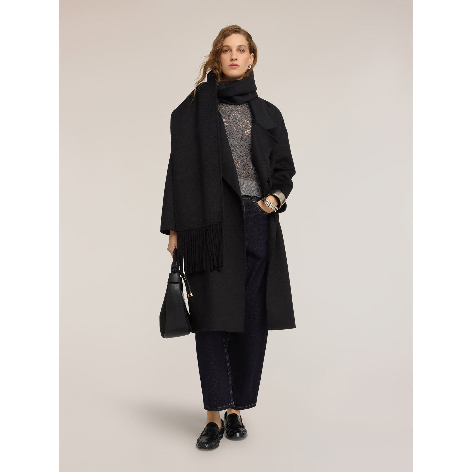 Motivi - Cappotto doppiopetto in misto lana - Nero