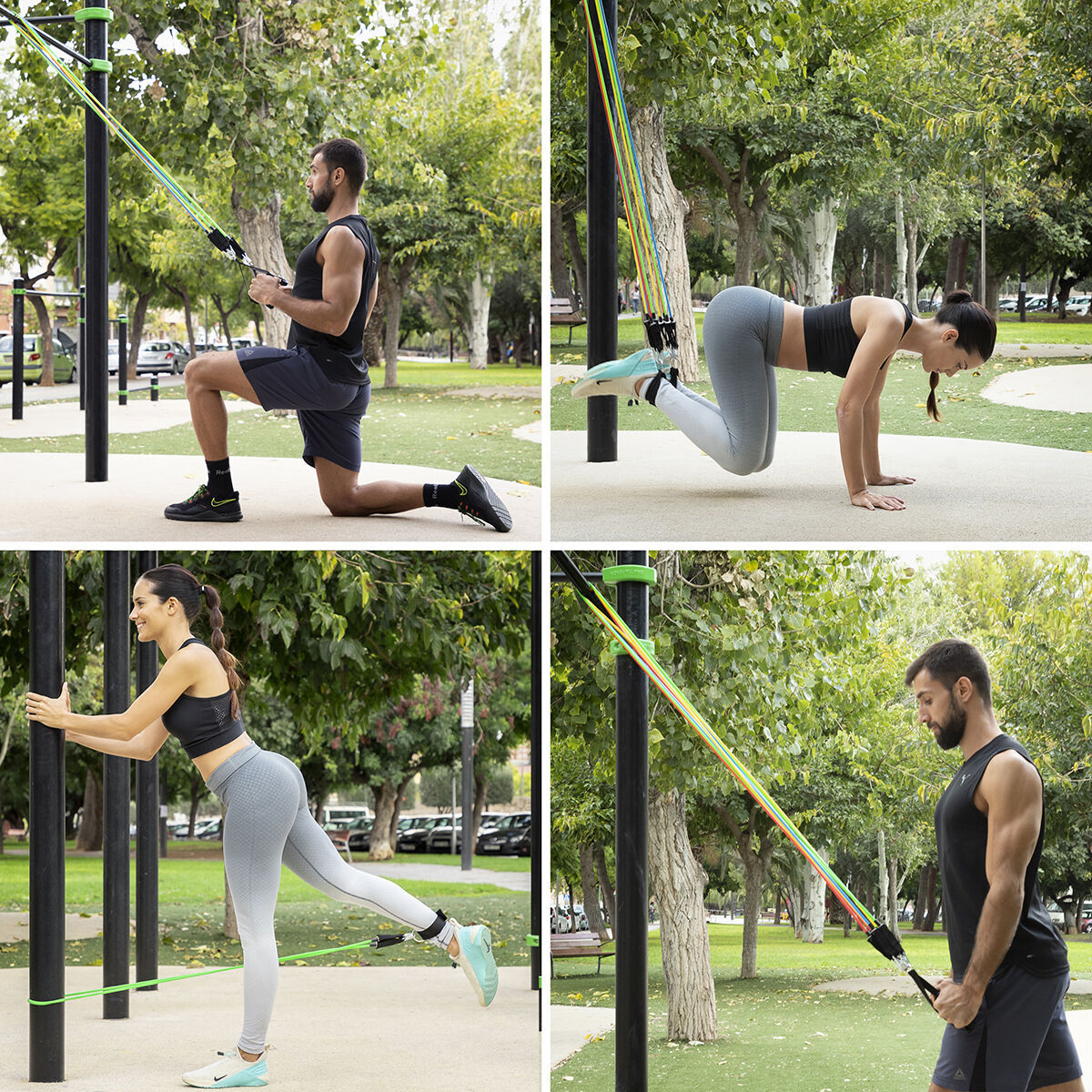 Pack Set de Bandes de Résistance avec Accessoires et Guide d´Entraînement et Machine pour Abdominaux Pliante avec Guide d'Exerci