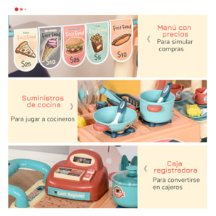 Cocina de Juguete para Niños de 3-6 Años Cocina Infantil con Ruedas Caja Registradora y Accesorios para Cocinar 79,5x33x90,5 cm Multicolor