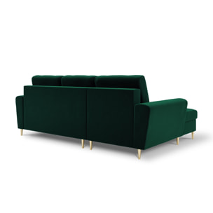 Canapé d'angle gauche convertible avec coffre de rangement "Kyoto" 4 places en velours vert bouteille