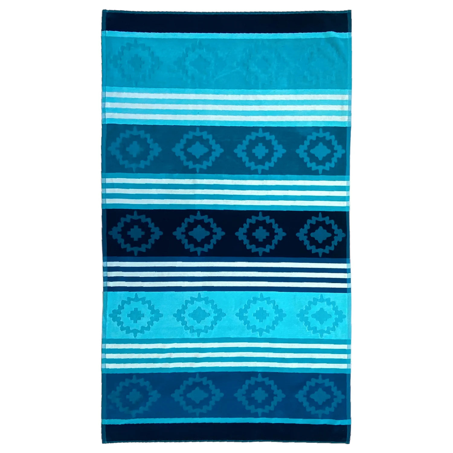 Serviette de plage éponge velours Jacquard ciselé Bleu 90x170 340g/m² - Razao