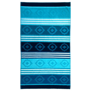 Serviette de plage éponge velours Jacquard ciselé Bleu 90x170 340g/m² - Razao