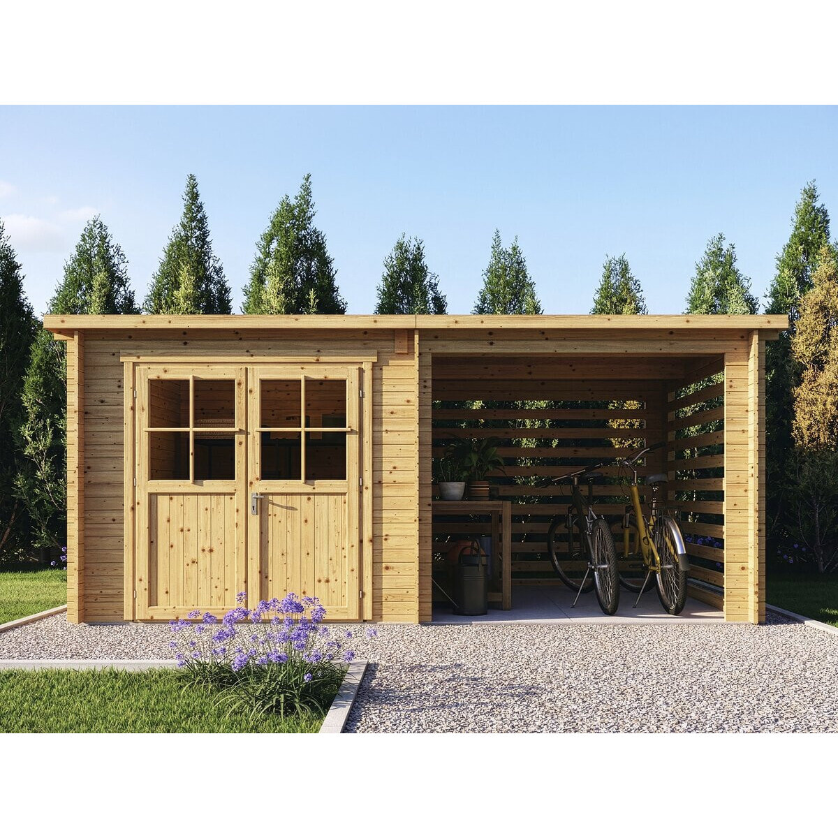 Abri de jardin bois avec appentis "Aureval" - 11m² - 2.24 x 5.01 x 2.07 m - 28 mm