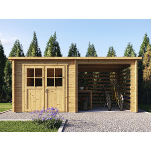 Abri de jardin bois avec appentis "Aureval" - 11m² - 2.24 x 5.01 x 2.07 m - 28 mm