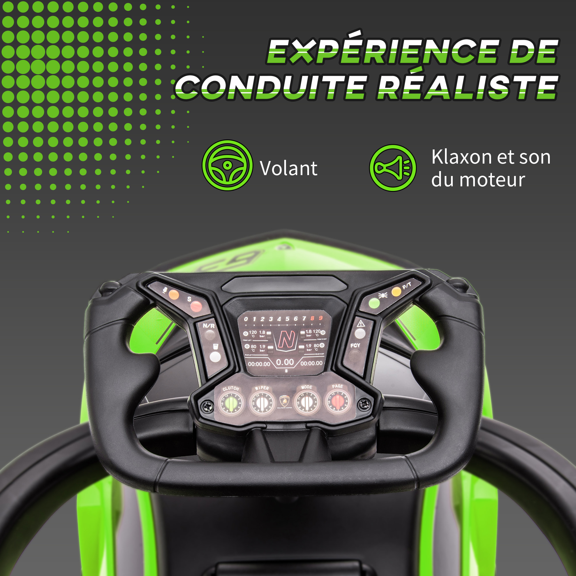 Porteur enfant voiture à pousser 2 en 1 - licence officielle Lamborghini Essenza SCV12 - nombreux équipements - noir vert