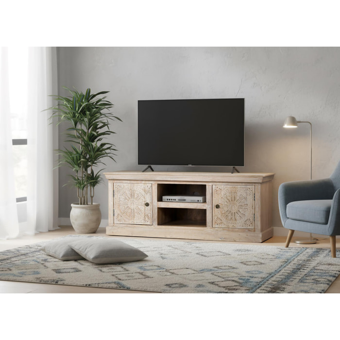 Mueble TV de Madera de Mango 152 Cm Estilo Étnico Colonial Tallado