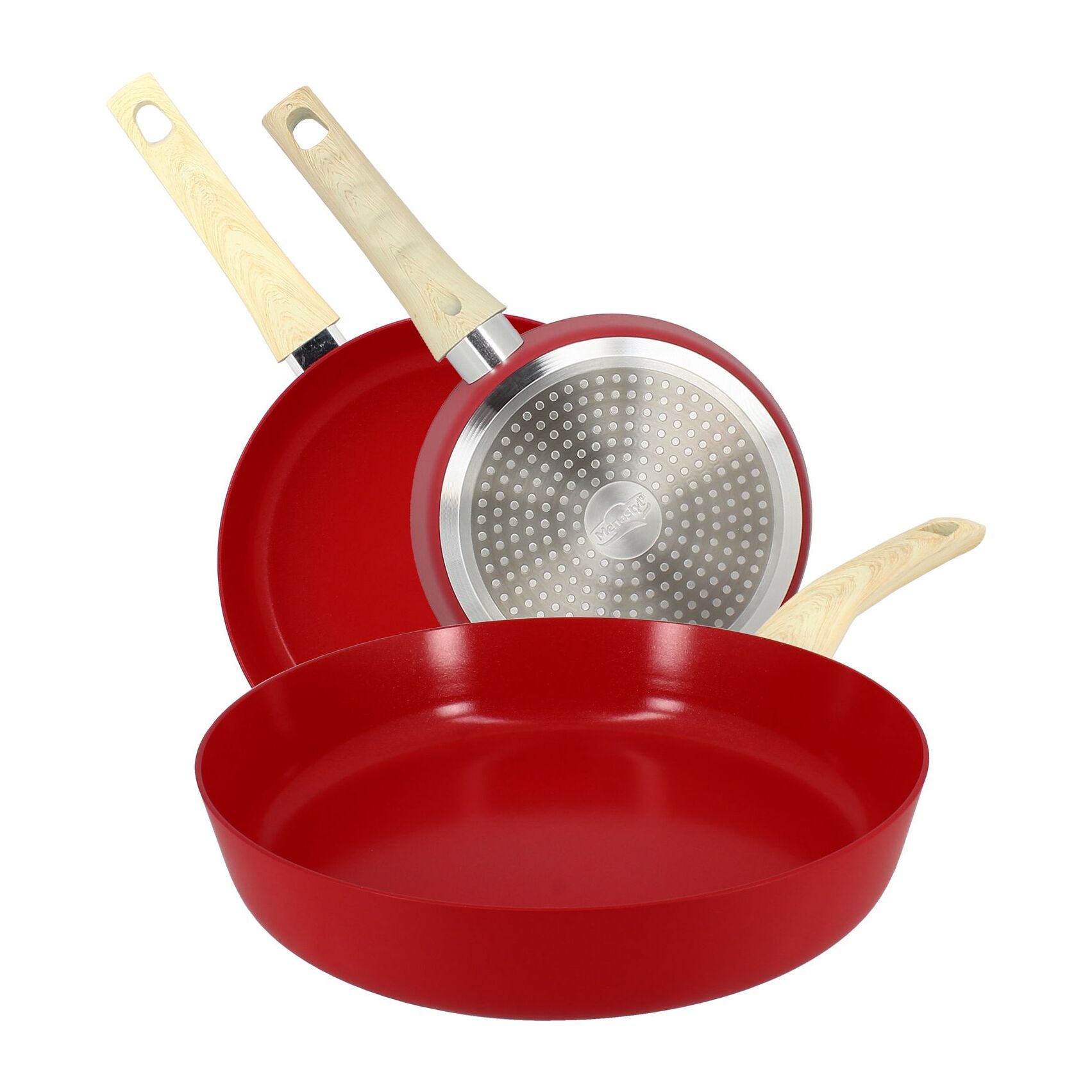 Set de 3 poêles en aluminium rouge - compatible induction MAGENTA